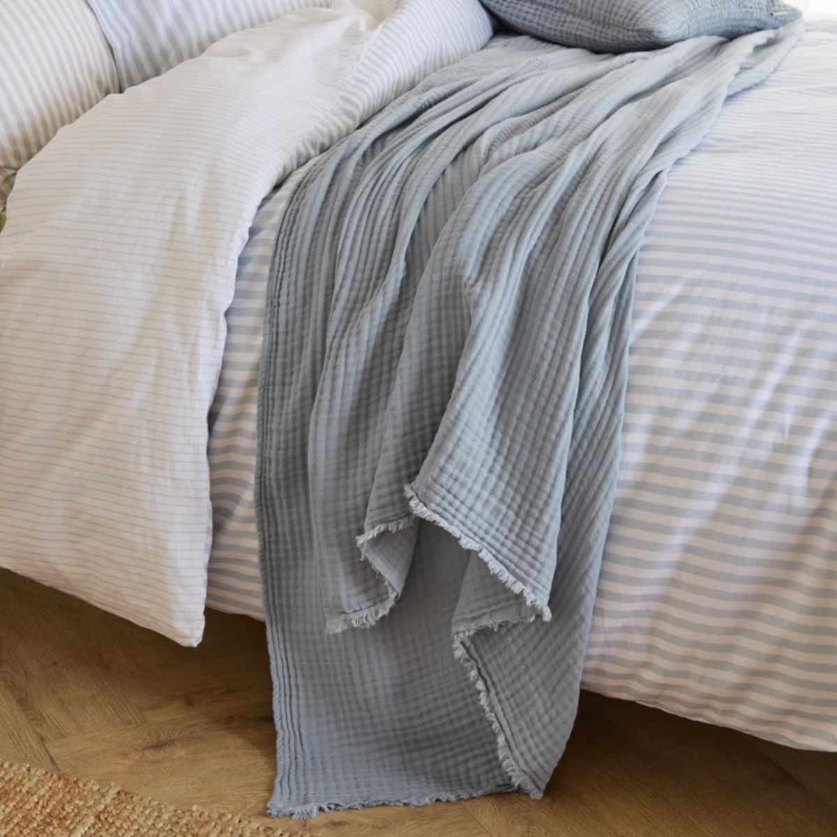 Riva Home Lark Muslin Cotton Throw Mineral Blue