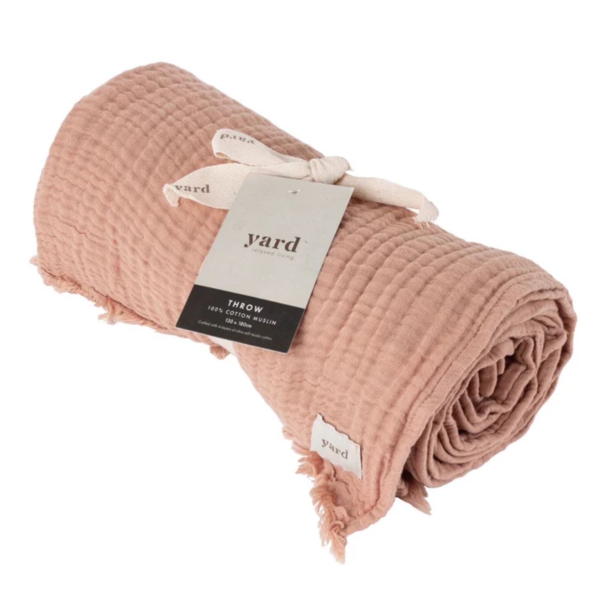 Riva Home Lark Muslin Cotton Throw Pink Clay