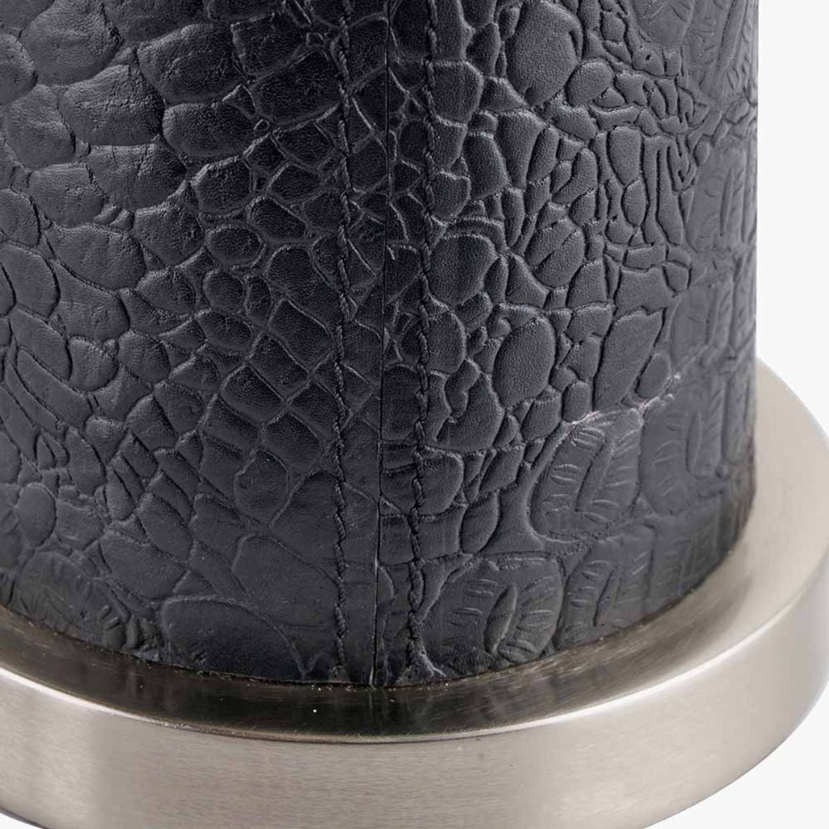 Pacific Lifestyle Laurence Black Croc Leather and Silver Table Lamp Base
