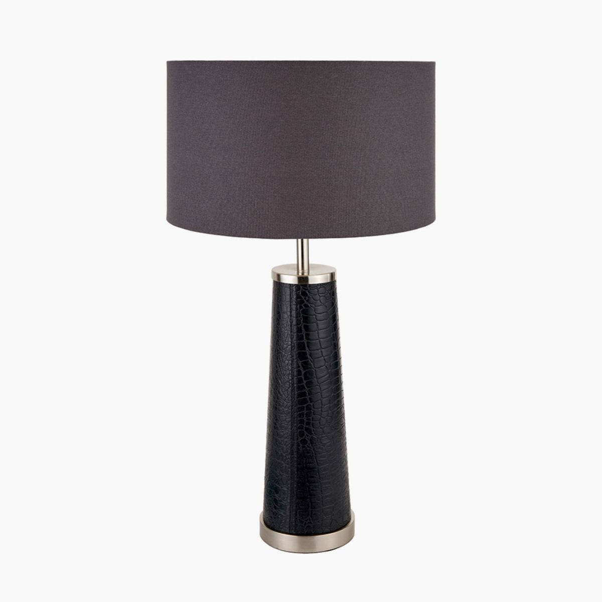 Pacific Lifestyle Laurence Black Croc Leather and Silver Table Lamp Base