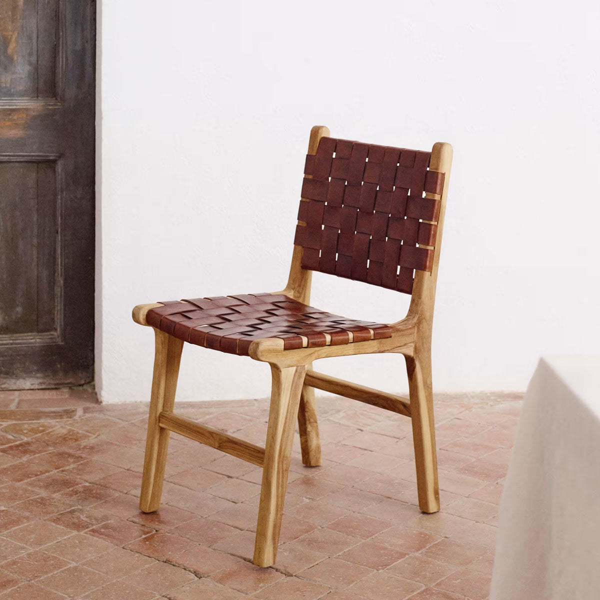 Kave Home Calixta Chair in Leather and Solid Teak