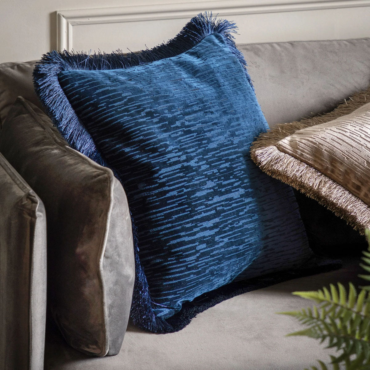 Gallery Direct Cut Velvet Fringe Cushion