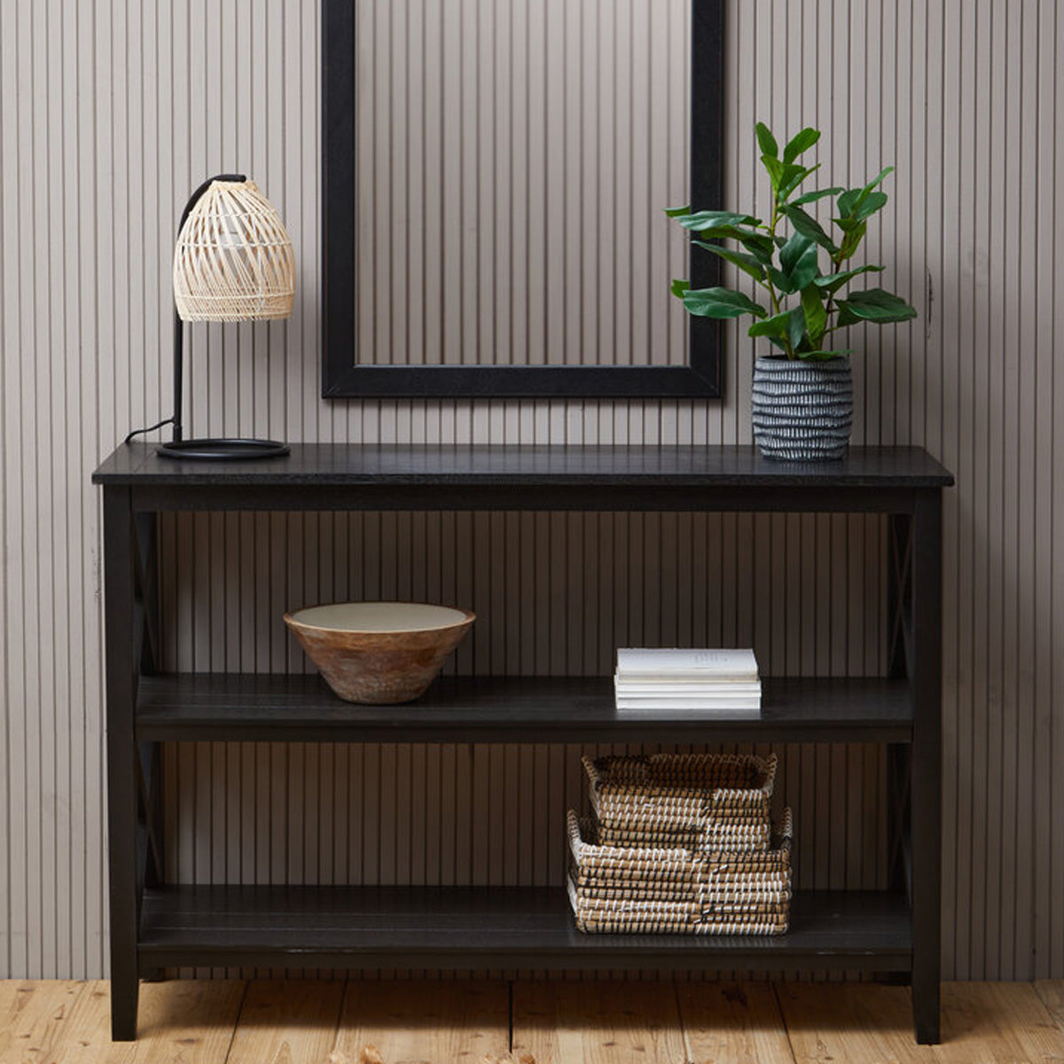 Beaumonde Home Heritage Three Shelf Large Black Bookcase