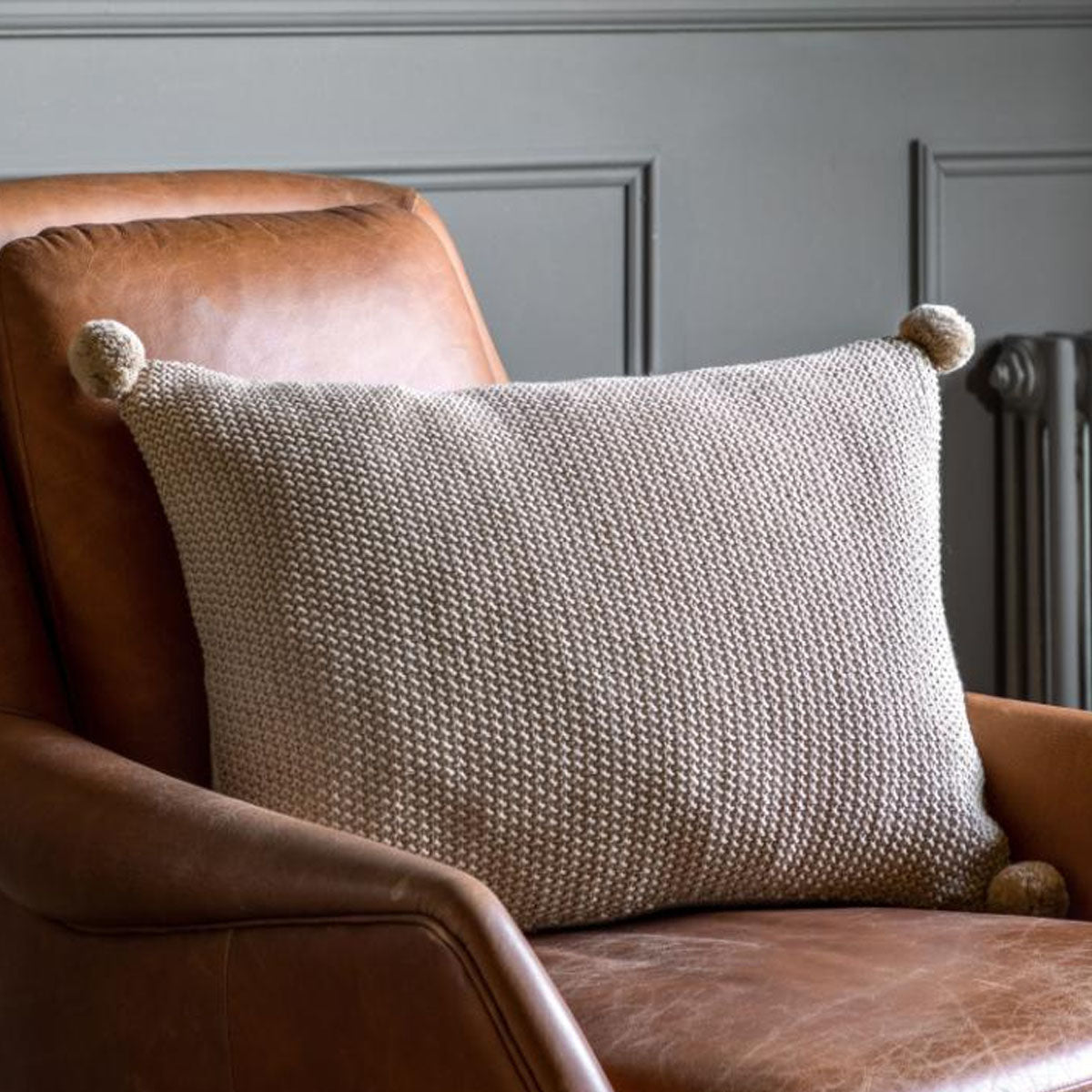 Gallery Direct Moss Stitch PomPom Cushion