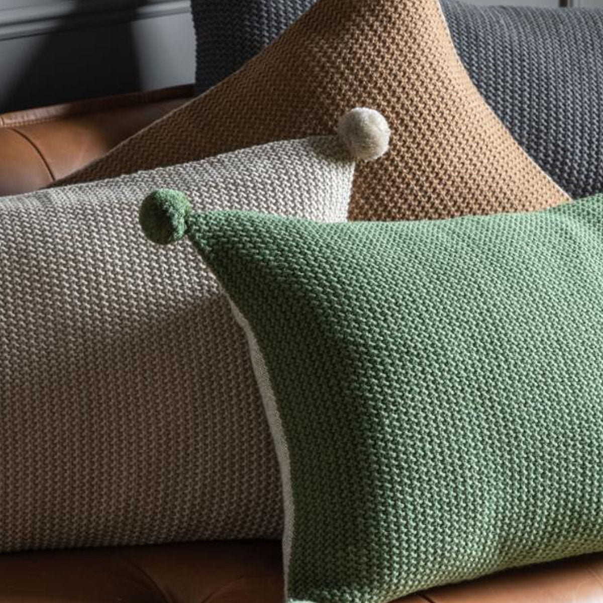 Gallery Direct Moss Stitch PomPom Cushion