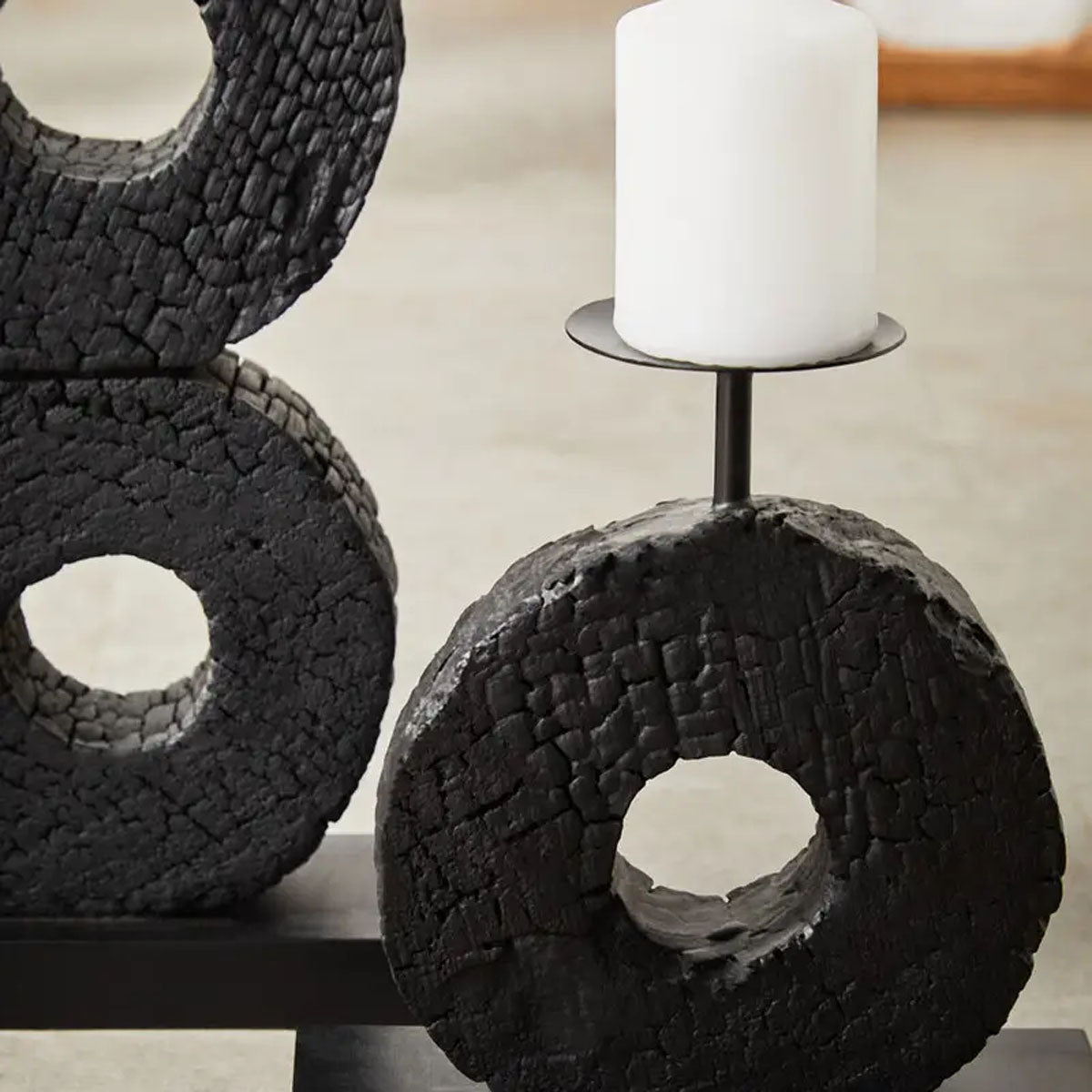Beaumonde Home Fidel Large Charred Black Mango Wood Log Candle Holder