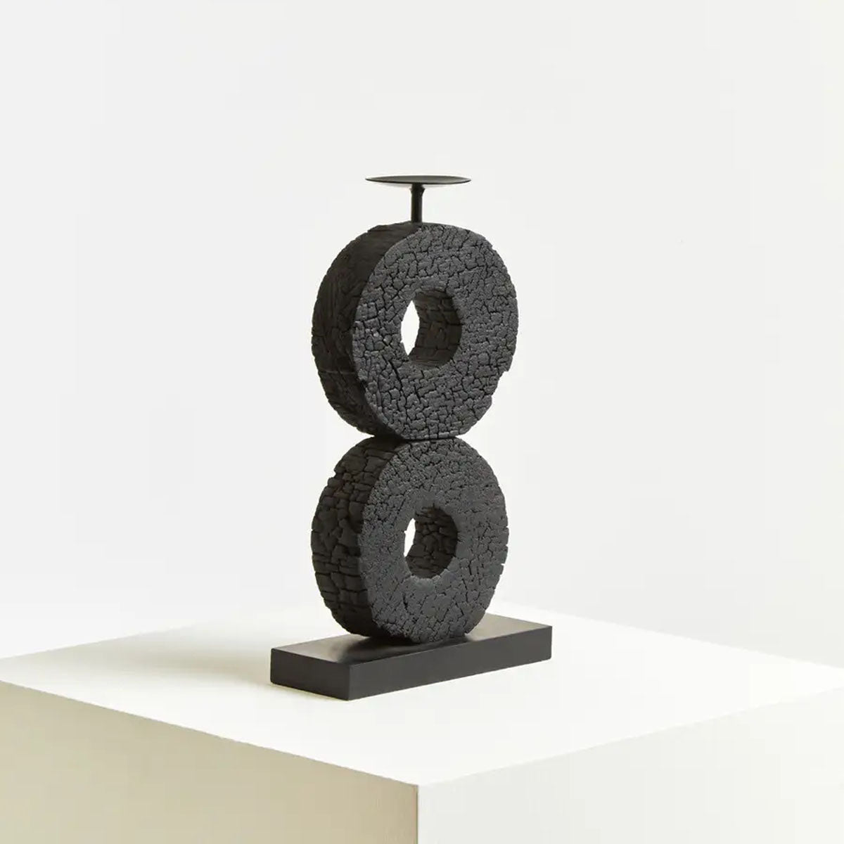 Beaumonde Home Fidel Large Charred Black Mango Wood Log Candle Holder
