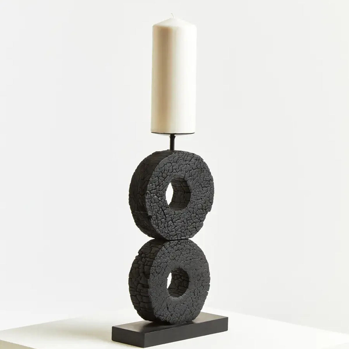 Beaumonde Home Fidel Large Charred Black Mango Wood Log Candle Holder