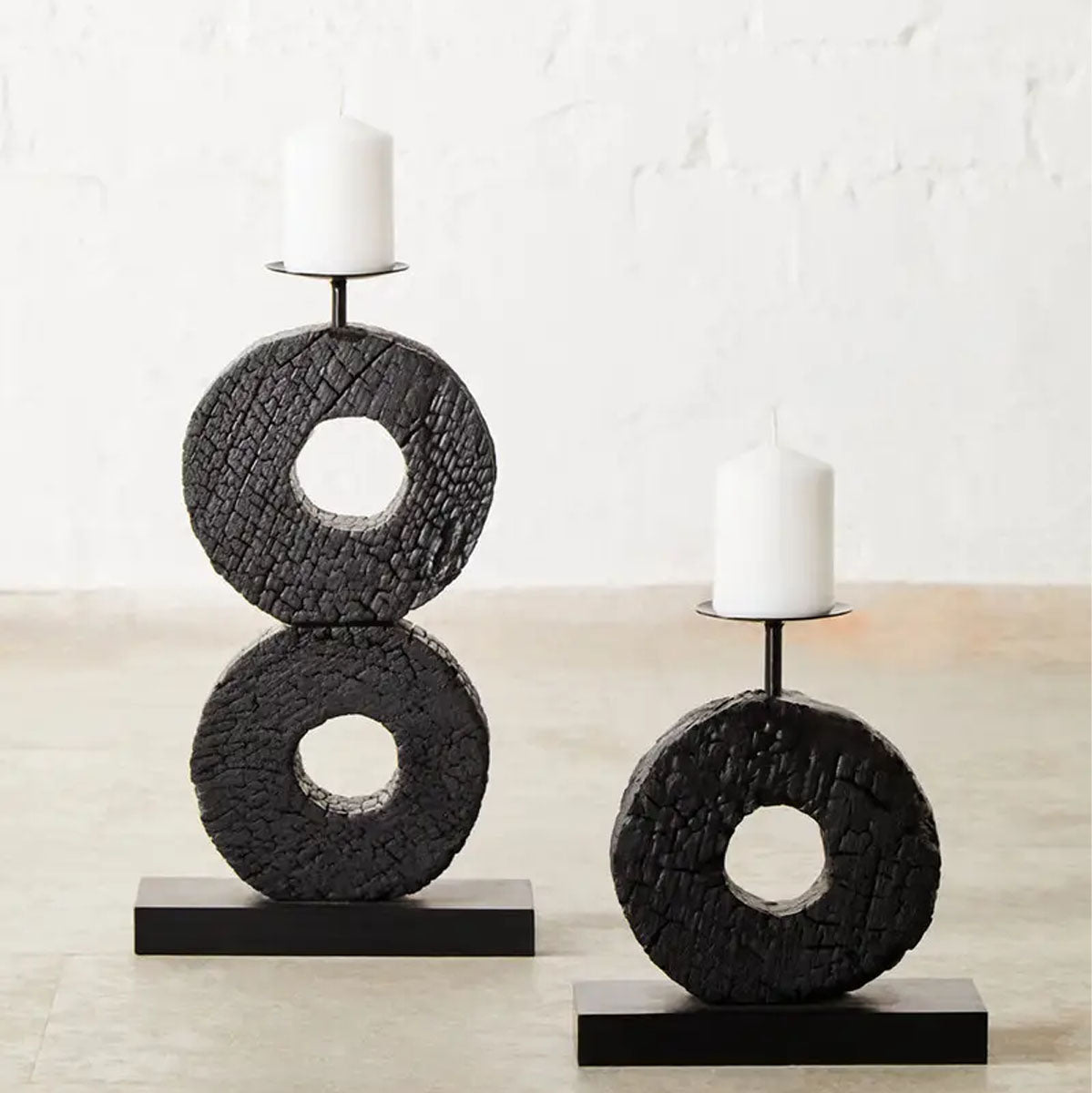 Beaumonde Home Fidel Large Charred Black Mango Wood Log Candle Holder