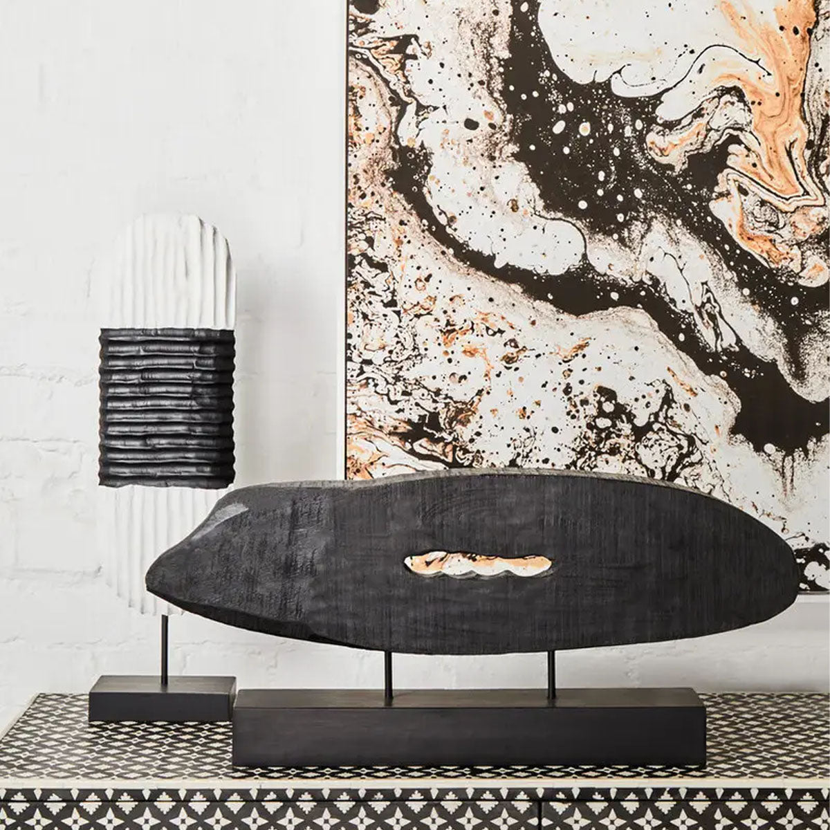 Beaumonde Home Fidel Rustic Black Horizontal Mango Wood Slice Sculpture