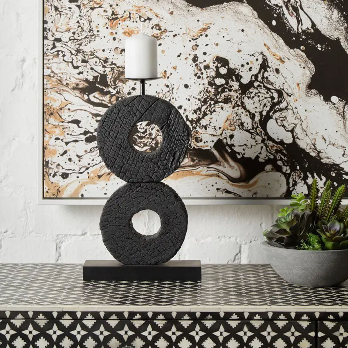 Beaumonde Home Fidel Large Charred Black Mango Wood Log Candle Holder