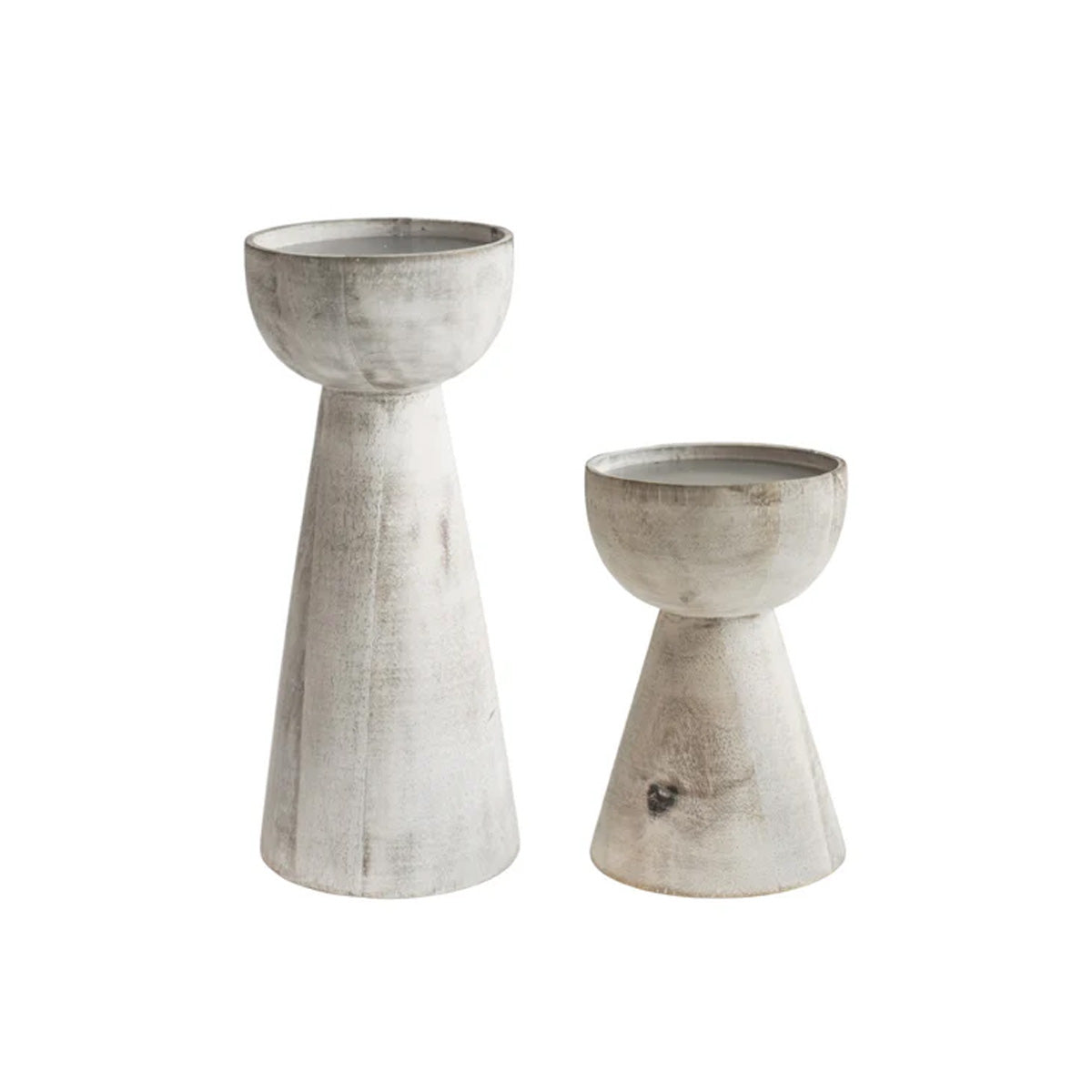 Ivyline Padstow White Wash Wooden Candle Holders 2 Pack
