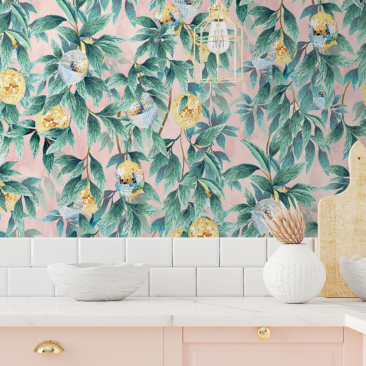 Brand McKenzie Disco Lemons Wallpaper - Dusty Teal