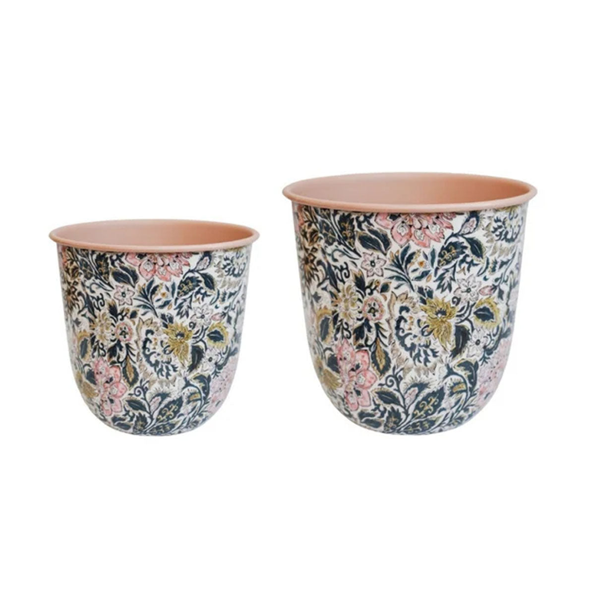 Ivyline Maisie Vintage Pattern Blush Metal Planter Set of 2