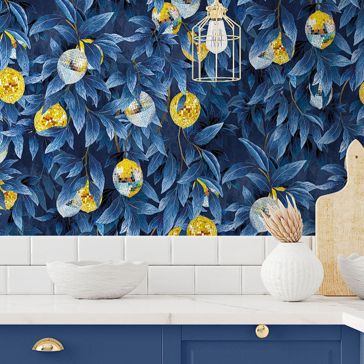 Brand McKenzie Disco Lemons Wallpaper - Deep Ocean