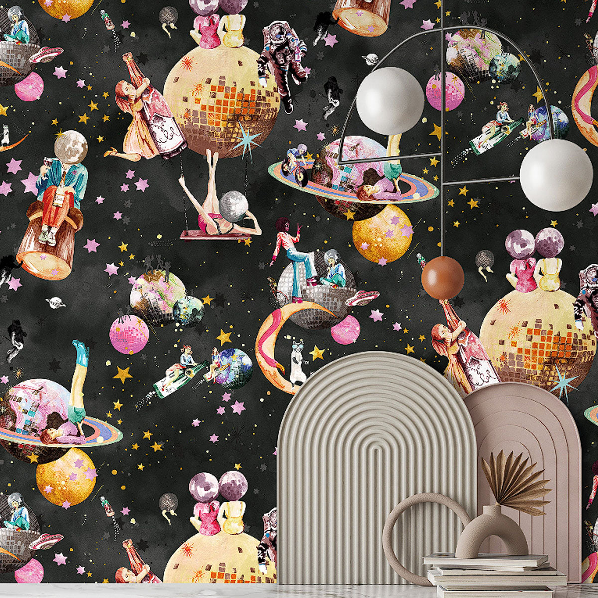 Brand McKenzie Cosmic Groove Wallpaper - Charcoal