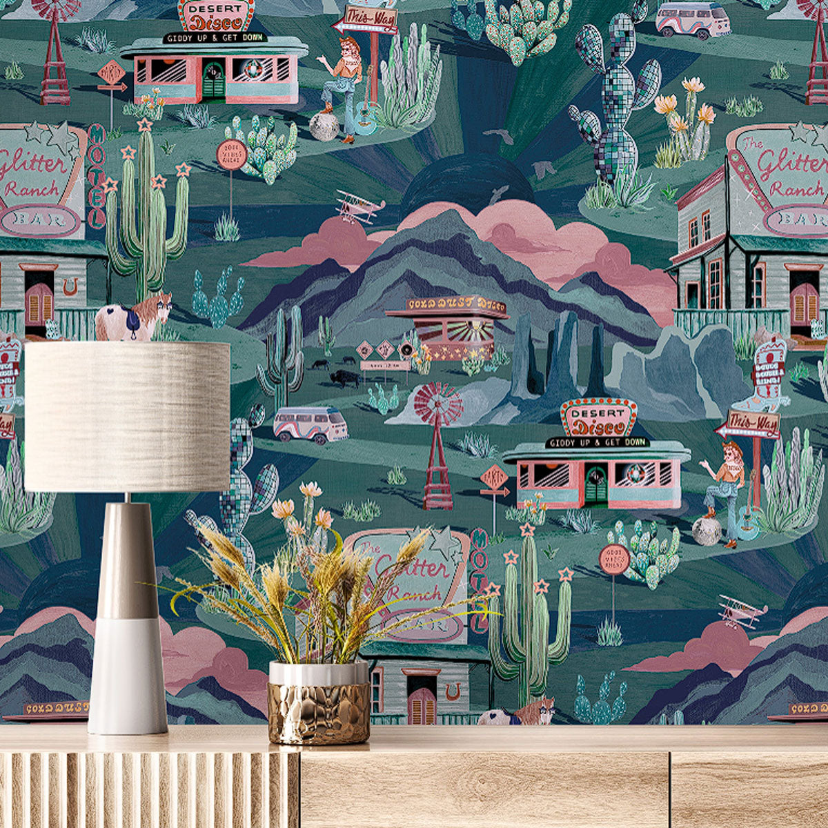 Brand McKenzie The Glitter Ranch Wallpaper - Gunmetal Green