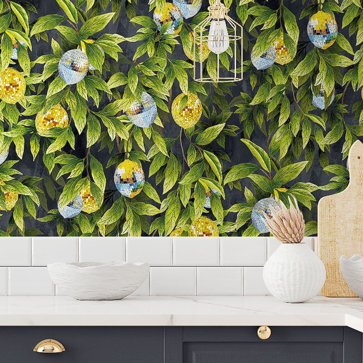 Brand McKenzie Disco Lemons Wallpaper - Slate