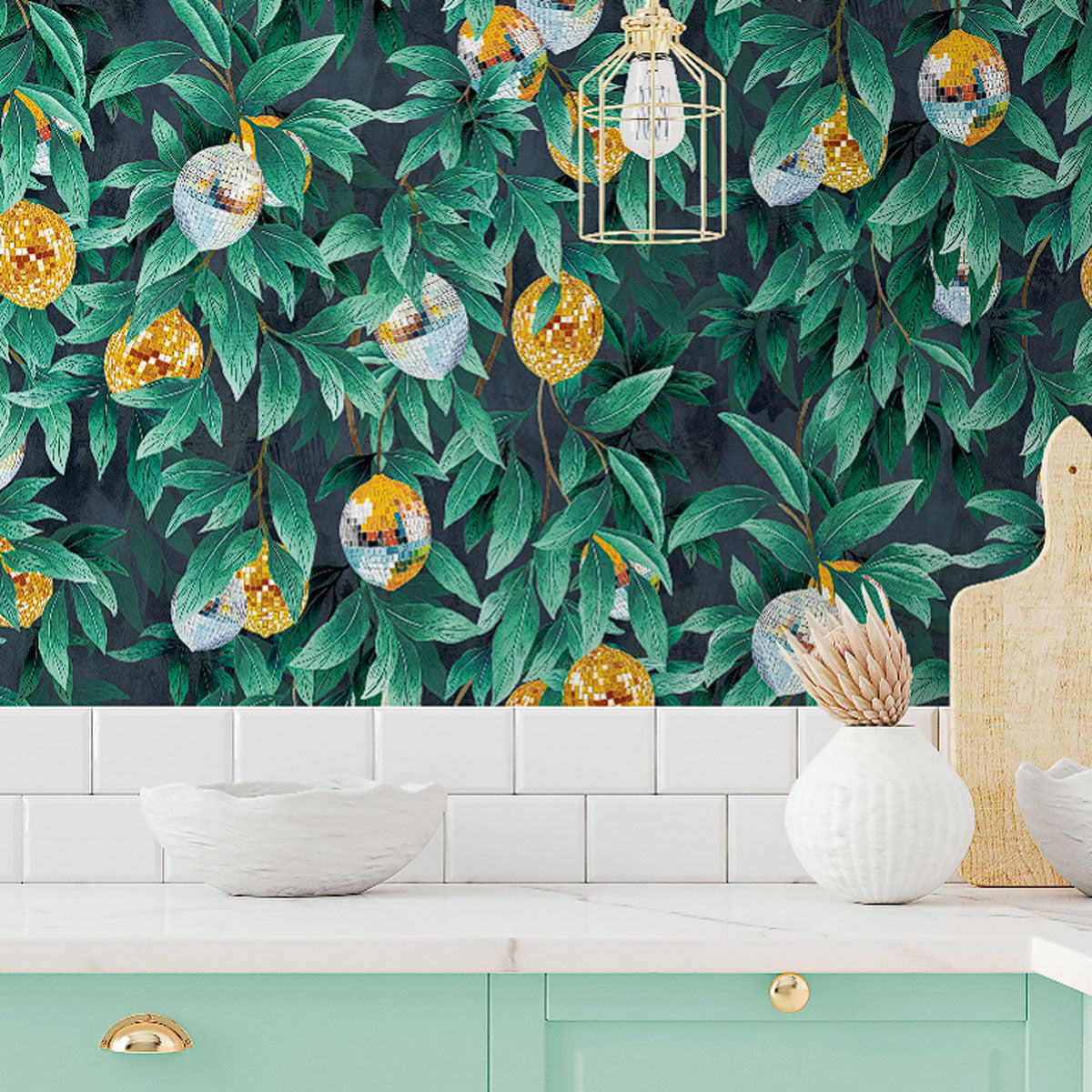 Brand McKenzie Disco Lemons Wallpaper - Dark Teal