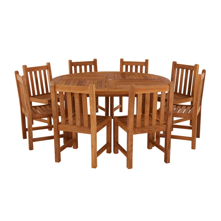Garden Trading Churn Teak Round Table 160cm & 8 Grisdale Side Chairs