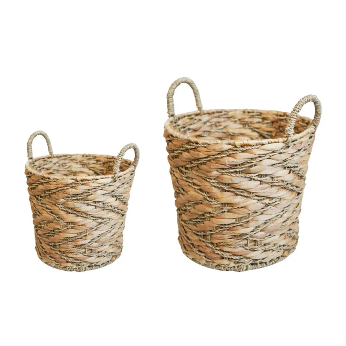 Ivyline Water Hyacinth Woven Log Basket with Handles Set of 2