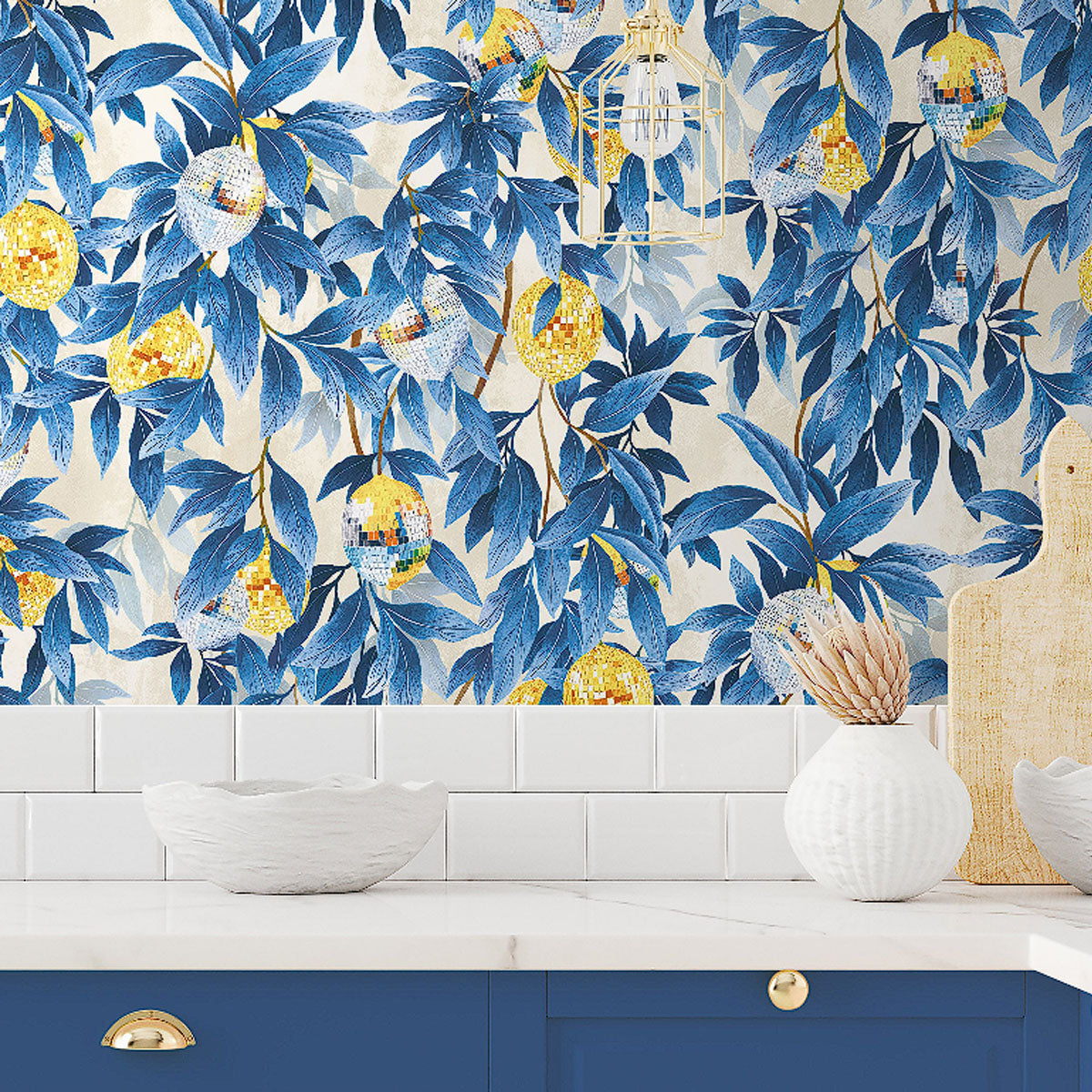 Brand McKenzie Disco Lemons Wallpaper - Mediterranean Blue