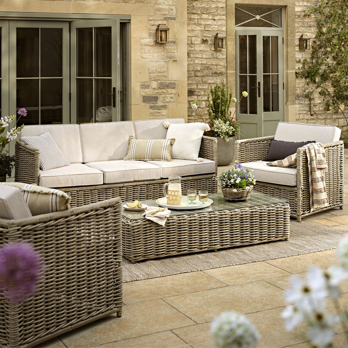 Garden Trading Harting 3 Seater Sofa Set Light Rattan