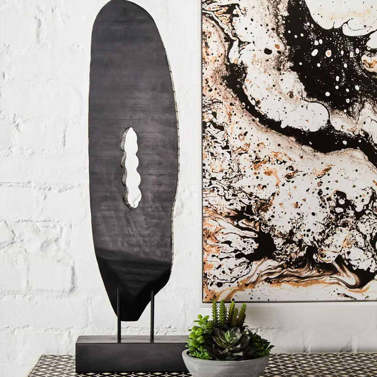 Beaumonde Home Fidel Rustic Black Vertical Mango Wood Slice Sculpture