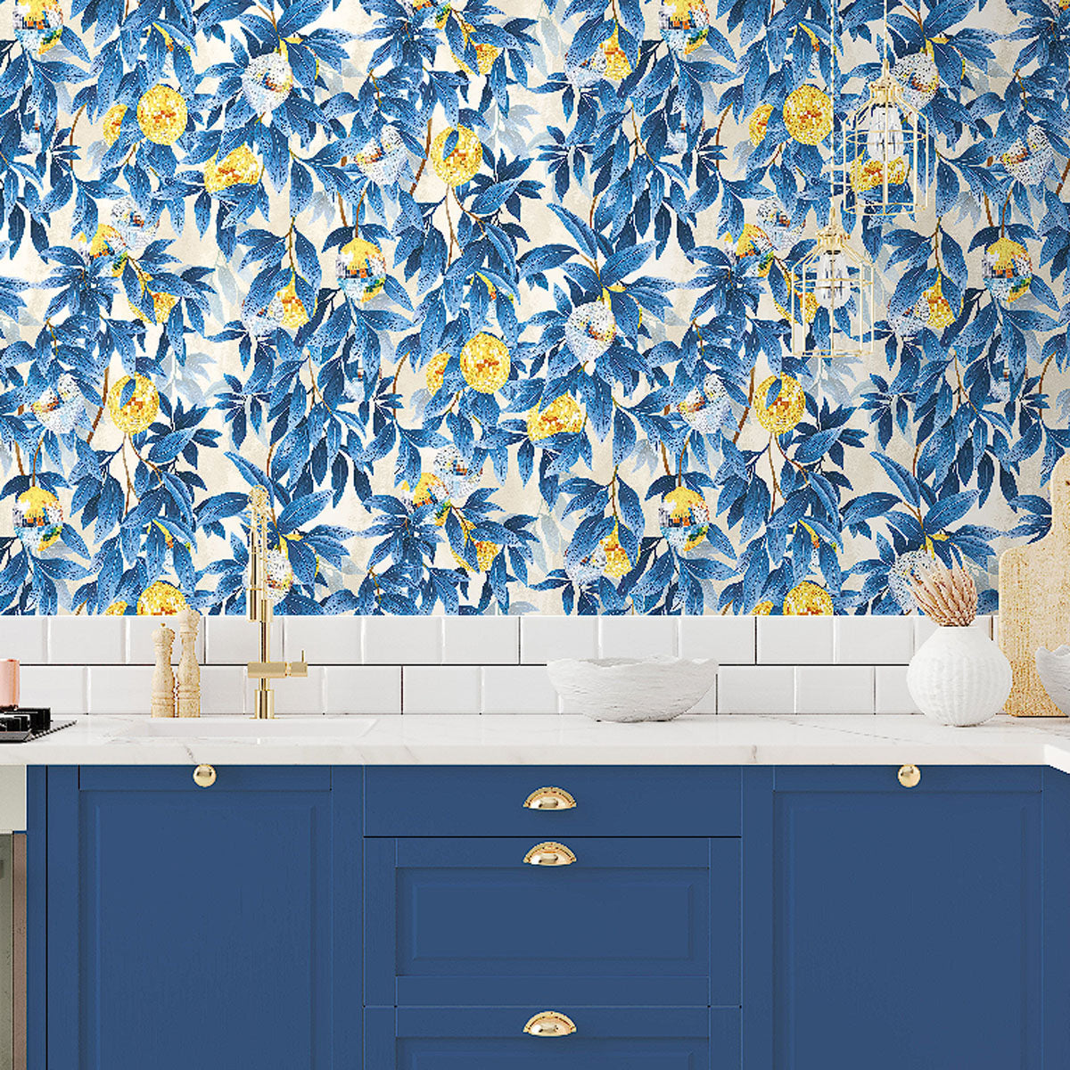 Brand McKenzie Disco Lemons Wallpaper - Mediterranean Blue