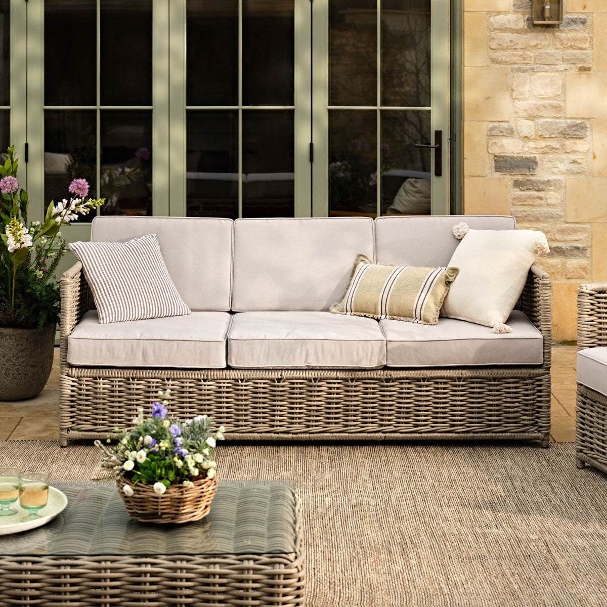 Garden Trading Harting 3 Seater Sofa Set Light Rattan