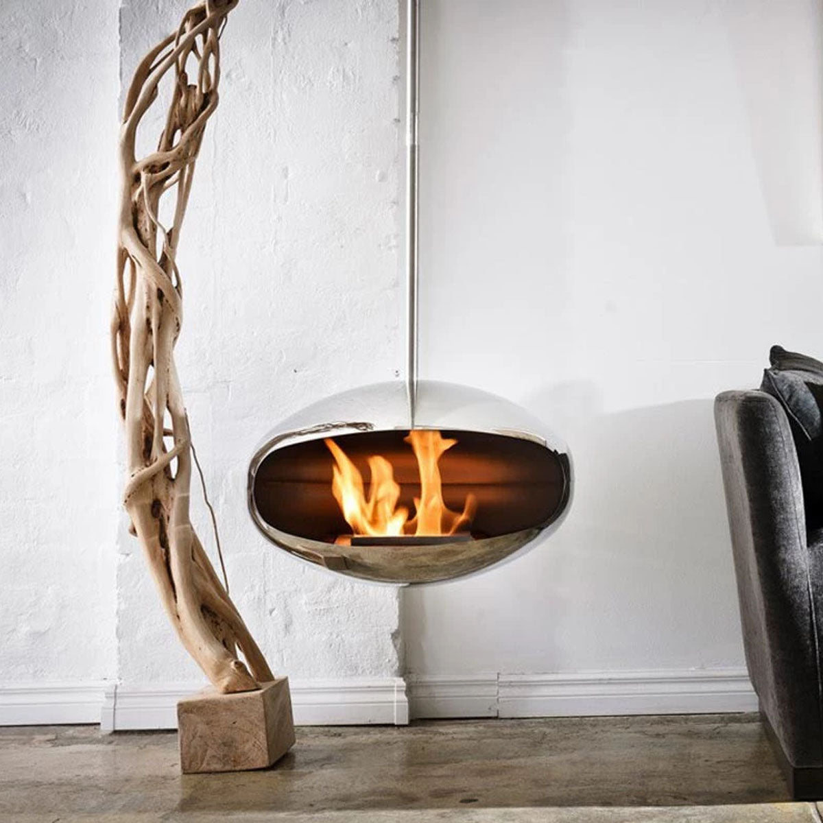 Cocoon Fires Aeris - Polished Steel with a Steel Pole