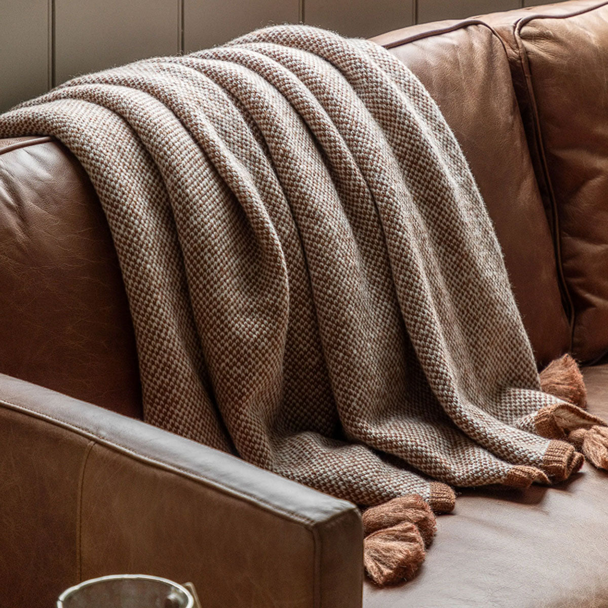 Gallery Direct Knitted Border Tassel Throw Rust