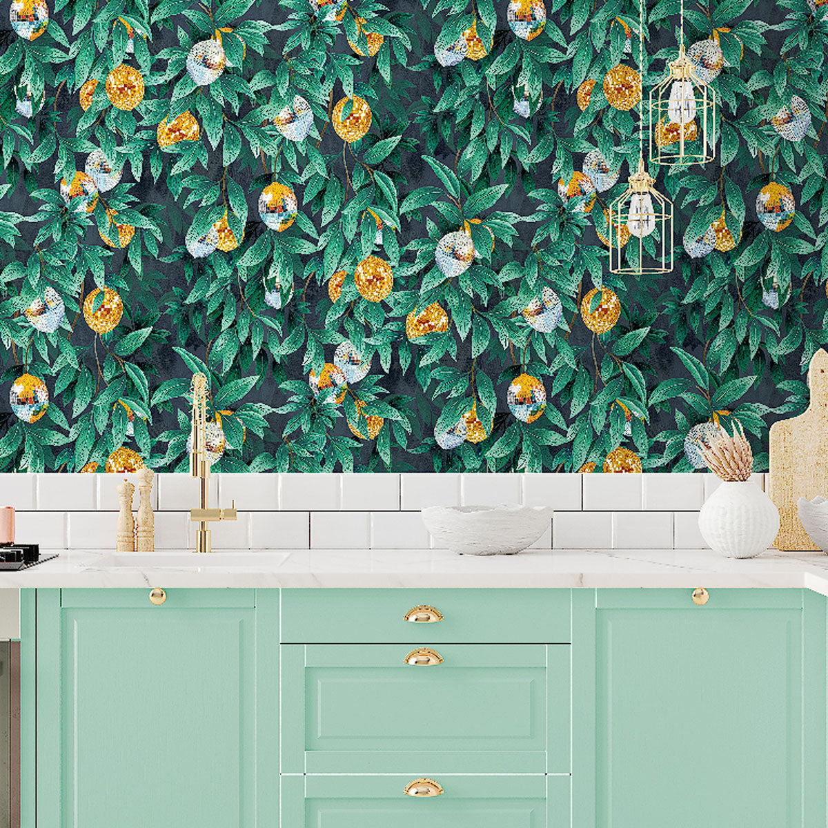 Brand McKenzie Disco Lemons Wallpaper - Dark Teal