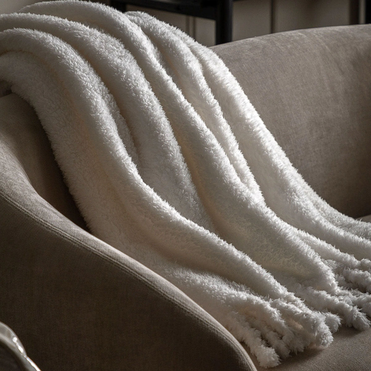 Gallery Direct Plain Fringe Teddy Throw Natural