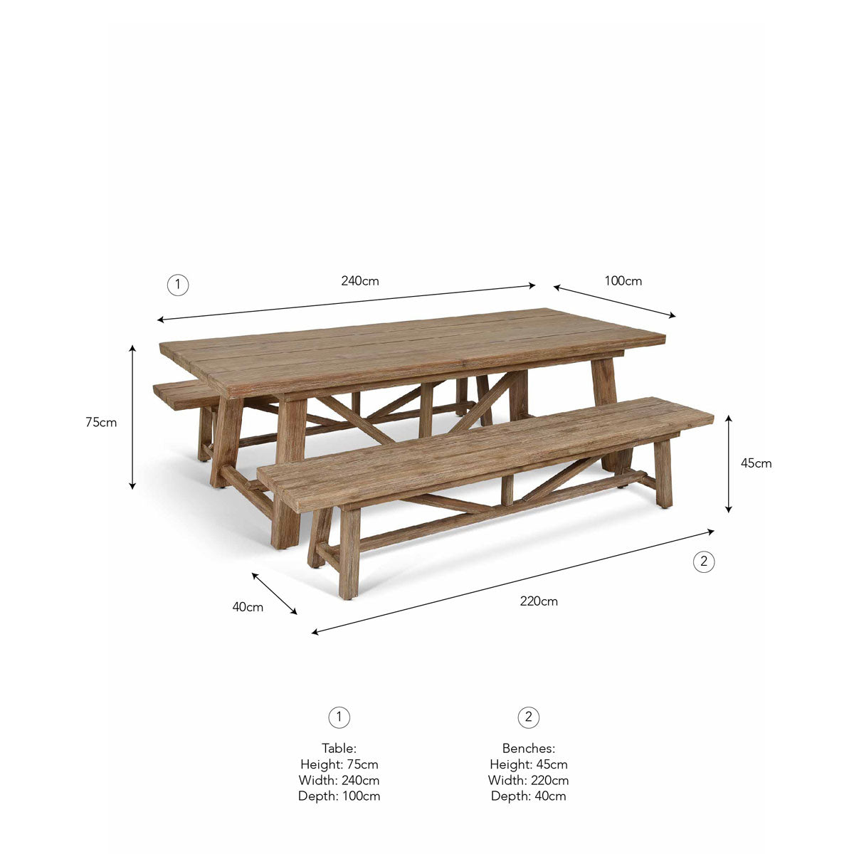 Garden Trading Chilford Solid Wood Table & Bench Set Large
