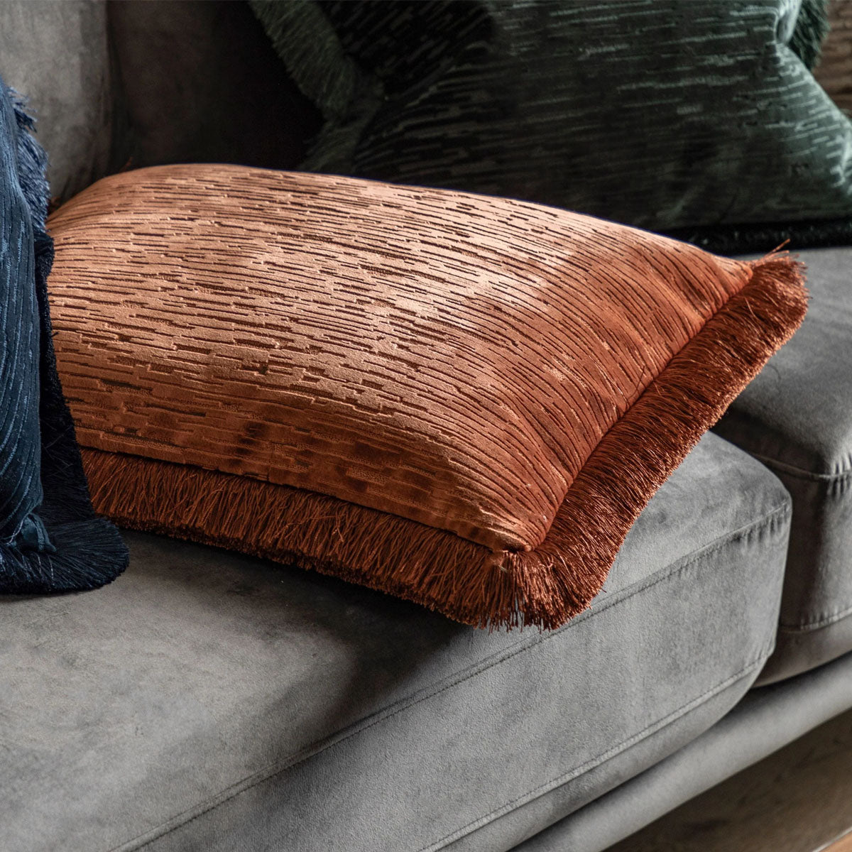 Gallery Direct Cut Velvet Fringe Cushion