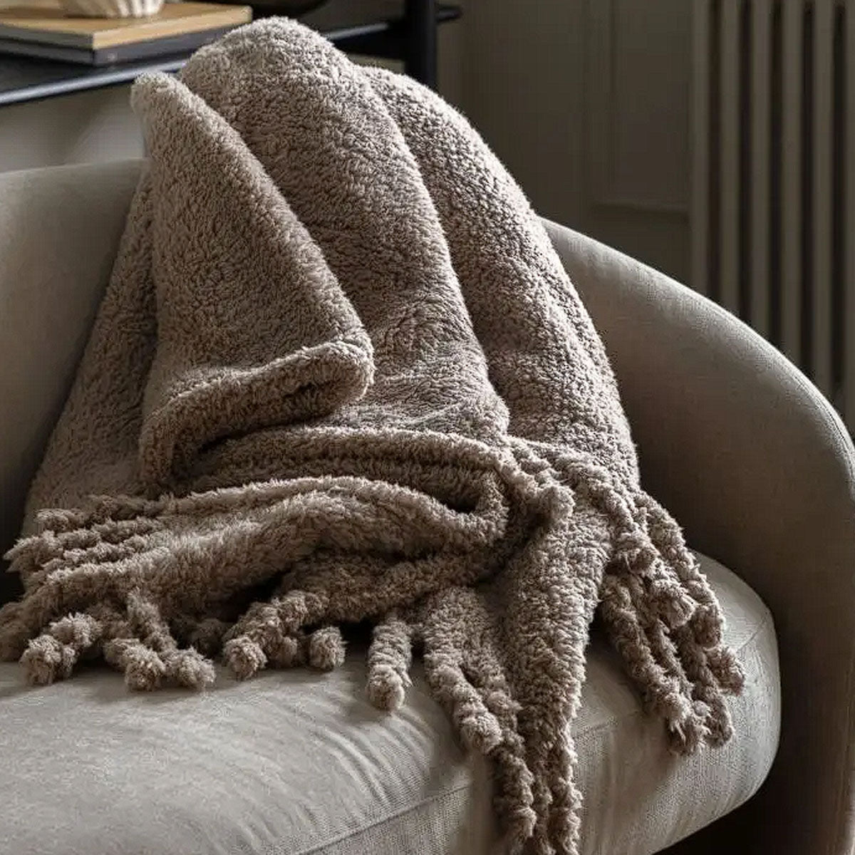 Gallery Direct Fringed Teddy Throw Taupe