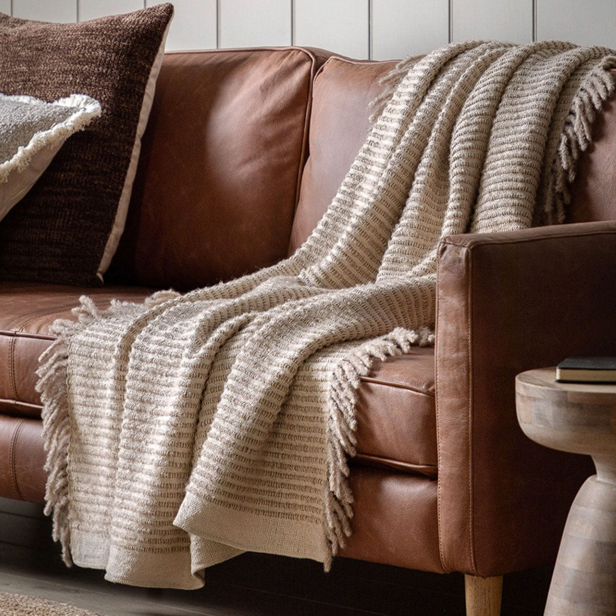 Gallery Direct Side Fringe Throw Cream