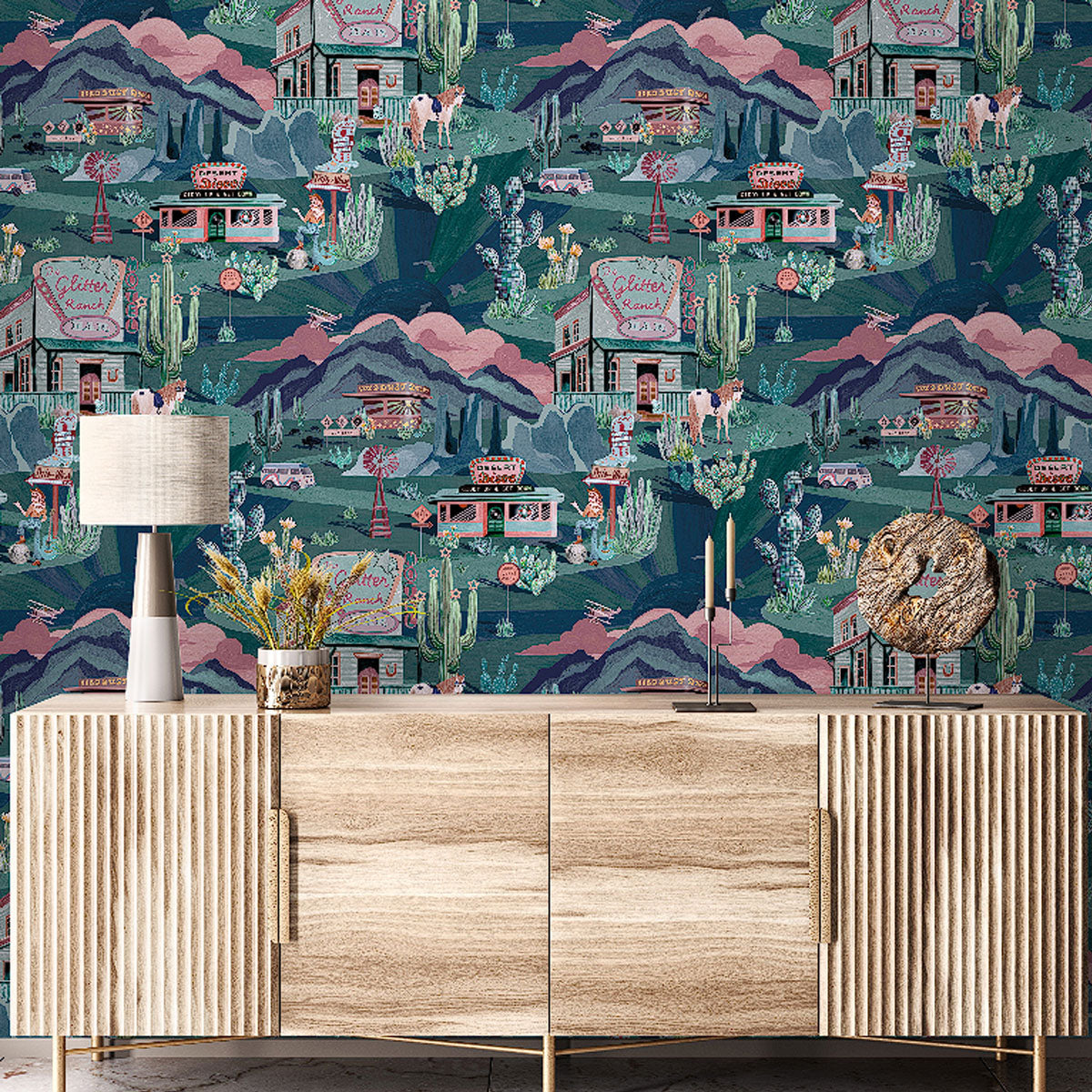Brand McKenzie The Glitter Ranch Wallpaper - Gunmetal Green