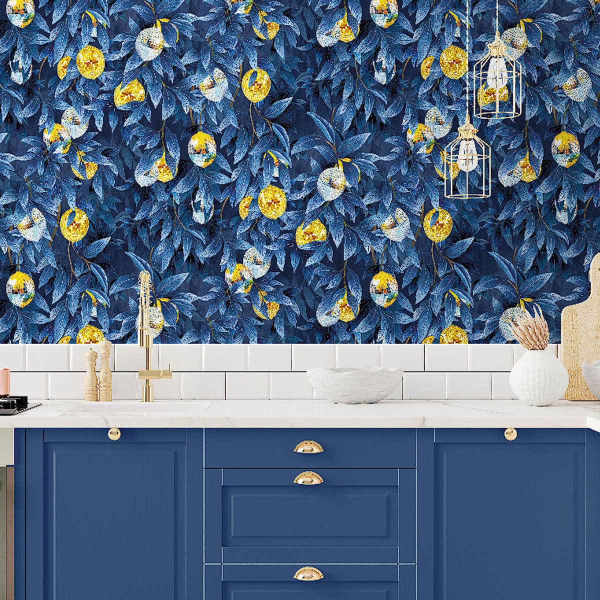 Brand McKenzie Disco Lemons Wallpaper - Deep Ocean