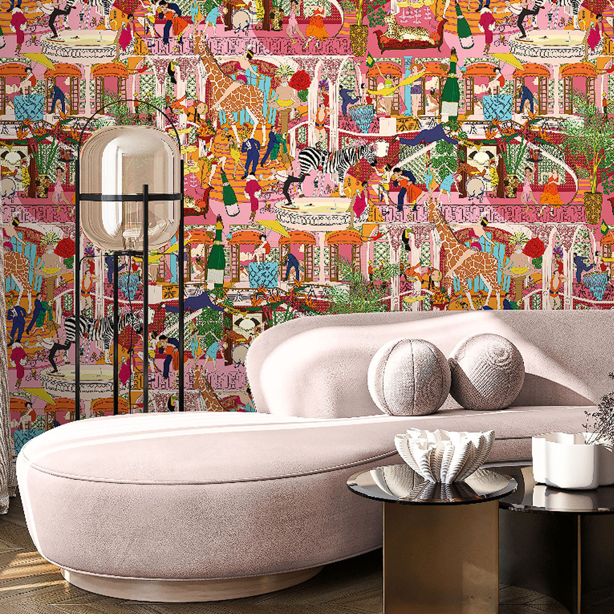 Brand McKenzie Mayhem Mansion Wallpaper - Pumpkin Pink