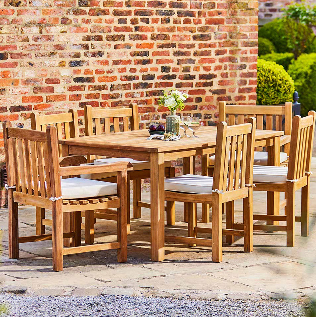Garden Trading Marbrook Teak Table 150cm x 90cm & 6 Grisdale Armchairs