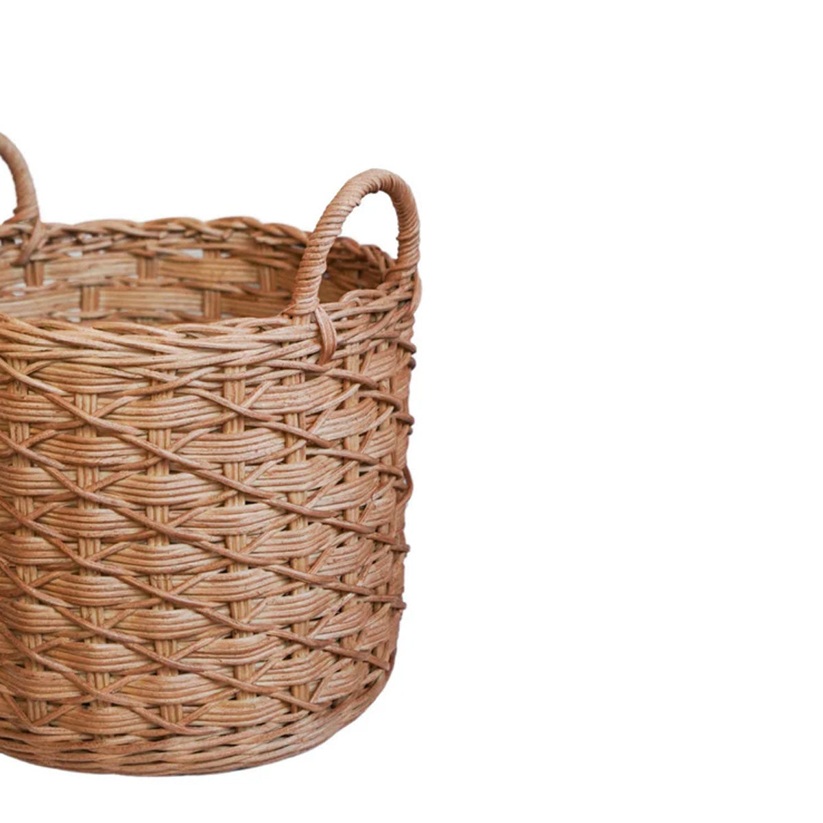 Ivyline Woven Round Rattan Log Basket with Handles Set of 2
