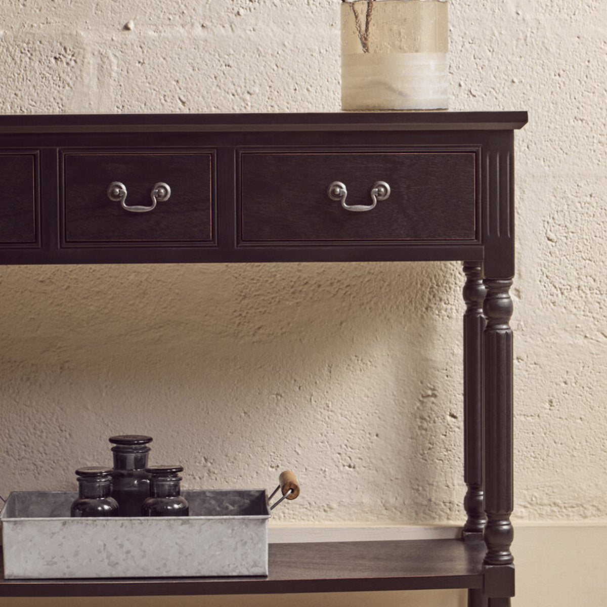 Beaumonde Home Heritage Three Drawer Vintage Black Console Table