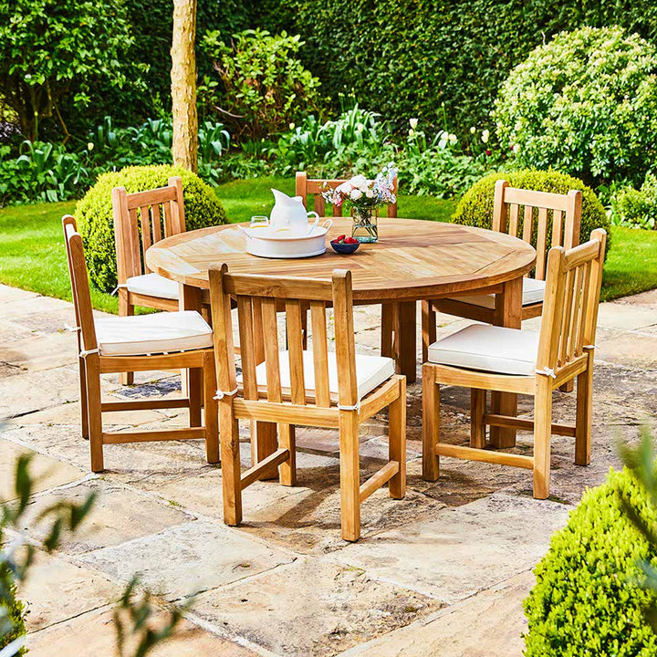 Garden Trading Churn Teak Round Table 160cm & 8 Grisdale Side Chairs