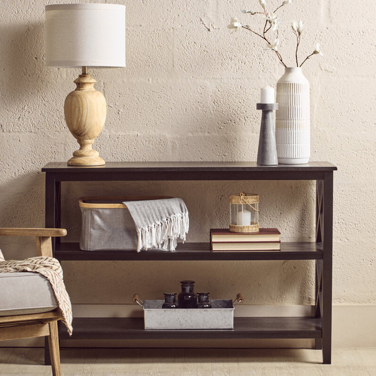 Beaumonde Home Heritage Three Shelf Large Black Bookcase
