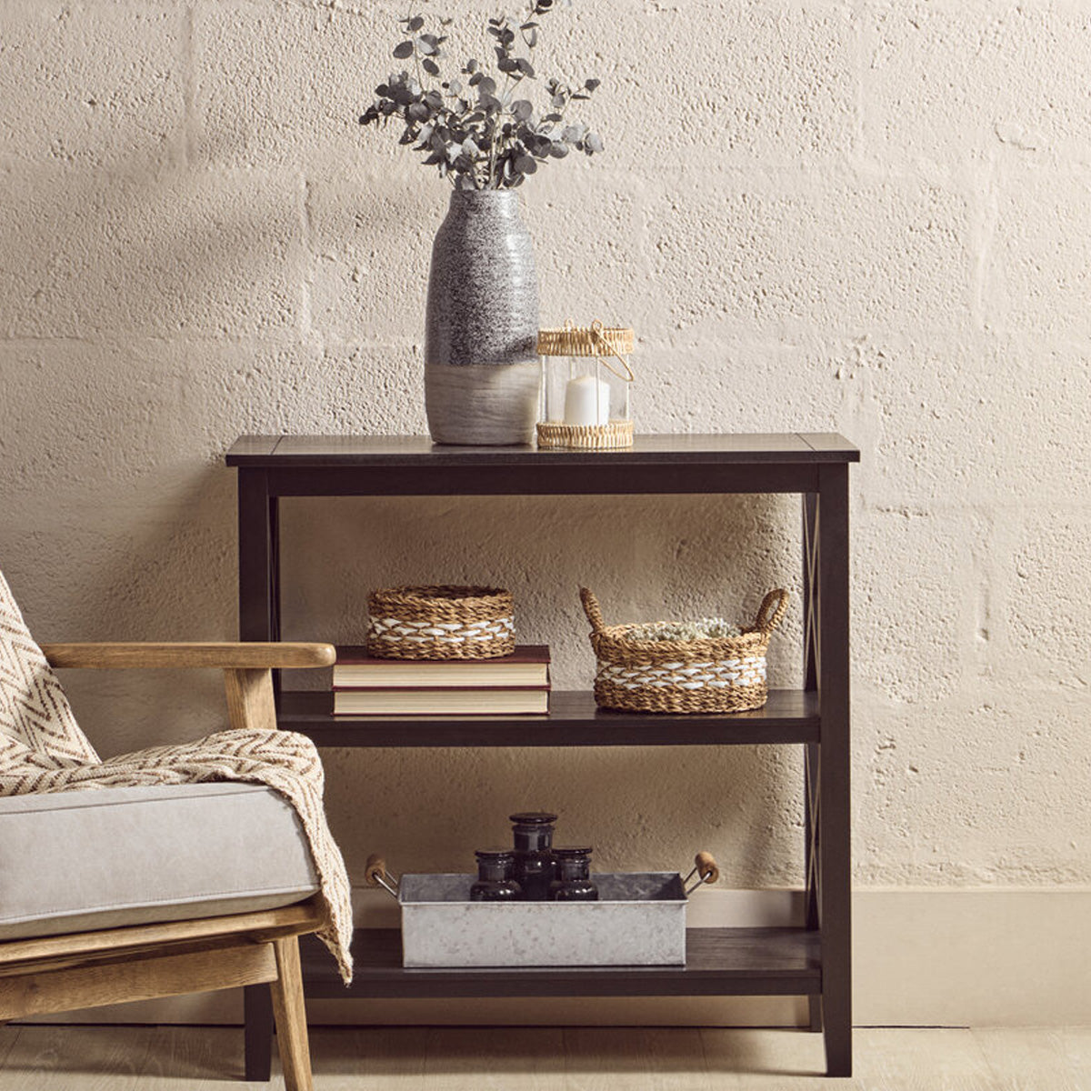 Beaumonde Home Heritage Three Shelf Black Bookcase