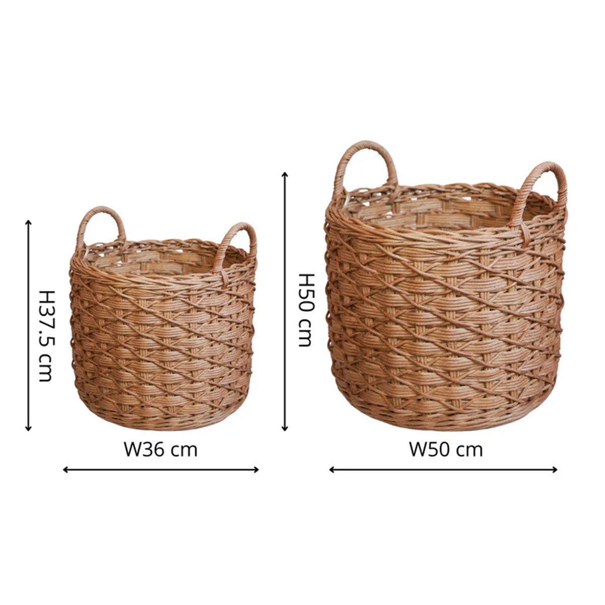 Ivyline Woven Round Rattan Log Basket with Handles Set of 2