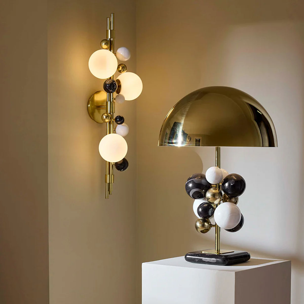 Jonathan Adler Globo Table Lamp - Black/White Marble