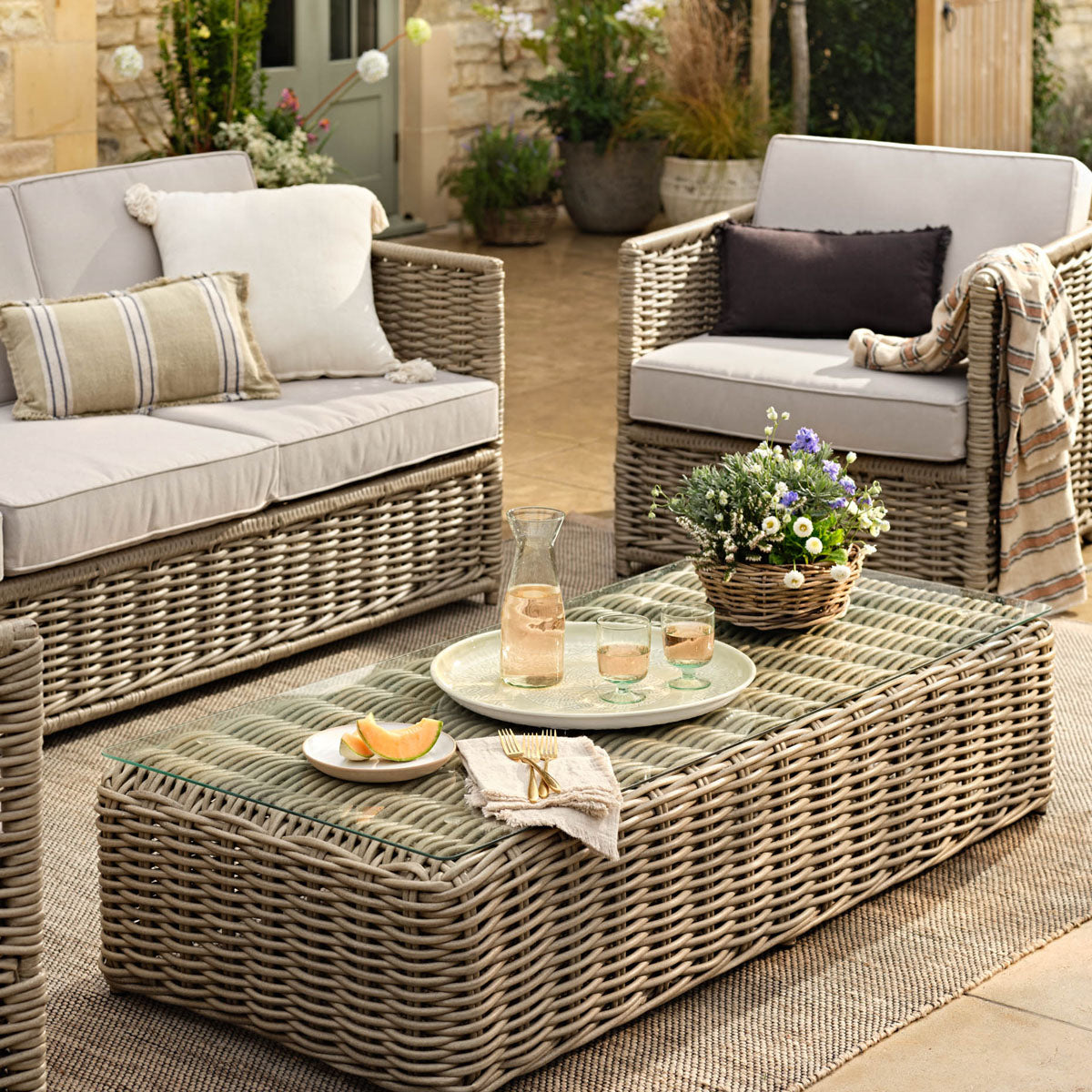 Garden Trading Harting 3 Seater Sofa Set Light Rattan